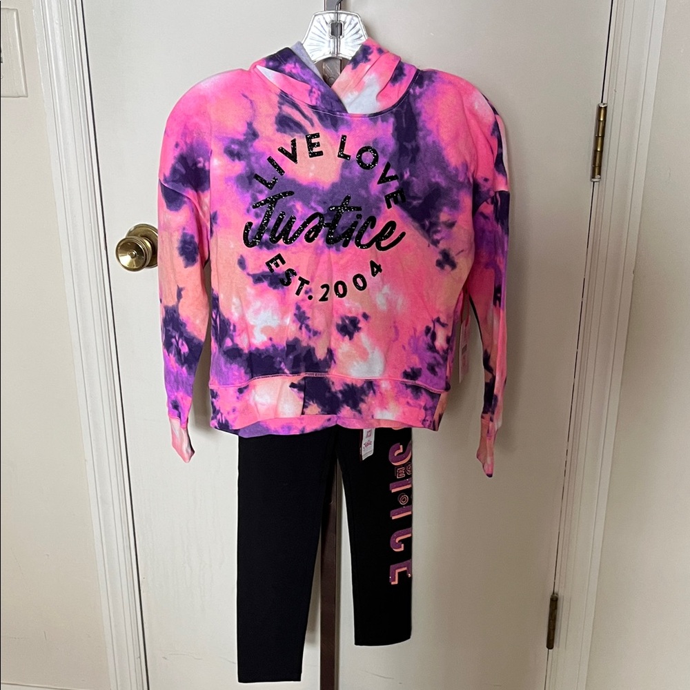 Justice Vibrant Pink and Purple Tie-Dye Hoodie and Pants Set